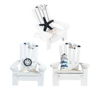 FONDOTIN 3Pcs Mini Mediterranean Style Beach Chair Ornaments Wooden Dollhouse Landscaping Decor Coastal Seagull Pattern Home and Office Decoration