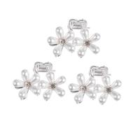 FONDOTIN 3pcs Mini Pearl Hair Clips Alloy Barrette Clips with Flower Design Hair Claws for Weddings Parties Graduations and Special Occasions Women