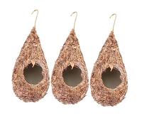 FONDOTIN 3pcs Natural Grass Hanging Bird Houses for Outdoor Use Decorative -woven Nest for Garden Comfortable and Safe Shelter for Birds Climate