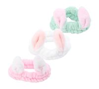 FONDOTIN 3pcs Plush Bowknot Headbands for Elastic Hair Bands for Face Washing Spa Sports Yoga Soft Fabric Hair Accessories with Rabbit Ear Design Blue White Pink