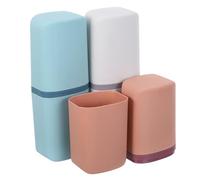 FONDOTIN 3Pcs Portable Travel Toothbrush Holder Set with Toothpaste Case and Towel Storage Box, Blue Pink White, Compact Bathroom Organizer for Camping, Business Trips, and School Use