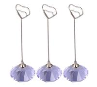 FONDOTIN 3pcs Purple Crystal Heart Memo Holders with Diamond Base, Table Number and Paper Clip Stands for Party Decoration and Home Office Organization