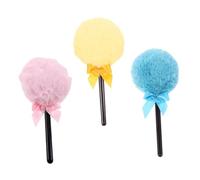 FONDOTIN 3pcs Reusable Lollipop Handle Powder Puff Set, Velour Makeup Cosmetic Applicator for Loose and Pressed Powder, Soft Blush Brush Alternative for Women Daily Makeup