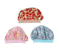 FONDOTIN 3pcs Satin Sleep Caps Elastic Wide-brimmed Night Hats for Soft Comfortable Head Wraps with Printed Patterns Green Beige