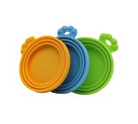 FONDOTIN 3pcs Silicone Pet Can Covers Flexible Food Sealed Lids for Dog Cat Cans Airtight Seal to Prevent Spoilage and Drying Soft Non-toxic Material in Orange Blue Green