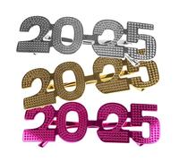 FONDOTIN 3Pcs Year Eyeglasses Prop Metallic Silver Gold Eye Decoration for Party Photo Booth Fun Celebration Accessories