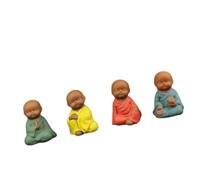 FONDOTIN 4 Pcs Little Monk Ceramics Ornament Flat Base Zen Garden Sculpture for Office Decorations and Festival Micro Landscape Decor