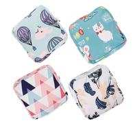 FONDOTIN 4 Pcs Waterproof Cotton Sanitary Napkin Storage Bags, Portable Menstrual Pad Pouches Assorted Green Balloon, Pink Blue Triangle, Green Cat, and Leaf Patterns, Random Color