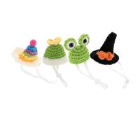 FONDOTIN 4Pcs Adjustable Mini Pet Hats for Small Animals Cute Knitted Headwear for Hamsters Hedgehogs and Rodents for Halloween Birthdays and Family