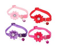 FONDOTIN 4Pcs Adjustable Pet Flower Collar with Metal Buckle Lightweight Comfortable Neck Decoration for Puppies Cats in Red Purple Rose Pink Colors