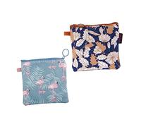 FONDOTIN 4Pcs Canvas Sanitary Napkin Storage Pouches Portable Bags with Zipper for Women Multi Functional Practical Organizers for Pads Jewelry Cards Keys in Coffee Leaf and Designs