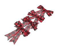 FONDOTIN 4pcs Christmas Decorative Bows with Twist-ties Linen Cotton Red Black Snowflake Plaid Wrapping Bows for Xmas Packaging and Tree Decorations