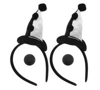 FONDOTIN 4pcs Clown Headband and Nose Set with Plush Black and White Hats, Soft Sponge round Noses, Halloween Party Carnival Cosplay Accessories for Adults