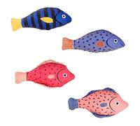 FONDOTIN 4Pcs Interactive Catnip Fish Plush Squeaky Cat Fun for Indoor Cats Durable Pet Supplies Pink Orange Blue Gray Blue