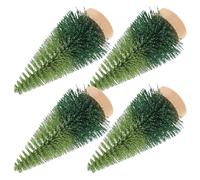 FONDOTIN 4pcs Miniature Artificial Xmas Tree with Wooden Base Realistic Dual-tone Green Pine Needles Stable Desktop Decoration for Home Party Dollhouse and Christmas Landscape Scenes