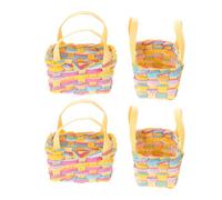 FONDOTIN 4pcs Miniature Handwoven Baskets for Dollhouse Small Rectangular Tote Mini Jewelry Storage Craft Ornament Wedding Favor and Flower Arrangement Decoration