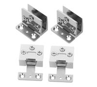 FONDOTIN 4Pcs No Drilling Glass Door Hinges for Tempered Glass Stainless Steel Clamp Cabinet Door Replacement Noise Smooth Operation Quick Installation for Wine Cabinets and Display Shelves