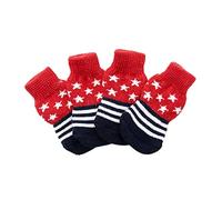 FONDOTIN 4pcs/pair Non Slip Dog Socks Pet Warm Paw Socks for Poodle Adorable Star Design Small Size