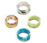 FONDOTIN 4pcs Resin Finger Rings Set Vintage Style Acrylic Resin Rings for Women and Men Decorative Streetwear Knuckle Including Teal Sky Blue Rainbow and White