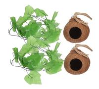 FONDOTIN 4pcs Small Pet Coconut Shell Nest with Realistic Vine for Lizards and Small Reptiles Natural Living Habitat House