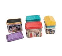 FONDOTIN 4Pcs Small Tinplate House Pattern Boxes Candy Storage Tins for Sweets Biscuits Party Favors Kitchen Bedroom Decorative Mini Storage Containers