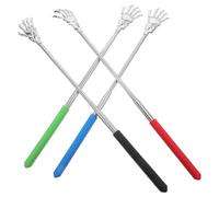 FONDOTIN 4pcs Telescopic Back Scratchers Stainless Steel Extendable Self-Massage Tools with Rubber Handles Portable Itching Relief for Adults in Blue Red Green Black