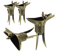 FONDOTIN 4pcs Vintage Ancient Chinese Style Bronze Wine Cups Retro Liquor Drinking Set for Office Decoration and Traditional Rice Wine