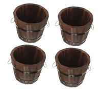 FONDOTIN 4pcs Wooden Flower Pots Small Barrel Planter Set for Flowers and Plants, Impact Resistant and Not Easy to Fade, for Patio and Greening Engineering, Sturdy Wood and Iron Material