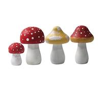 FONDOTIN 4pcs Wooden Mushroom Statue Decor Mini Garden Accessories Durable Hand Painted Shelf Ornament for Succulents Tabletop Micro Landscape Fish Tank Display