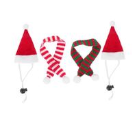 FONDOTIN 4pcs Xmas Pet Hat and Scarf for Small Animals Winter Warm Costume Accessories for Guinea Pigs Hamsters Rabbits Chinchillas Soft Christmas Outfit for Holiday Parties and Photo Props