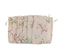 FONDOTIN 50pcs Chinese Style Burlap Sachet Bags with Drawstring Floral Print Jute Gift Pouches for Jewelry DIY Craft Storage Reusable Decorative Pouch