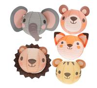 FONDOTIN 5pcs Cartoon Animal Paper Lanterns Jungle Themed Birthday Party Decorations with Tiger Lion Bear Elephant Fox for Indoor Outdoor Hanging