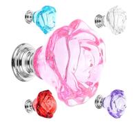 FONDOTIN 5pcs Glass Rose Flower Cabinet Knobs Decorative Drawer Handles Furniture Pulls Small Cabinet Knobs for Kitchen Cupboard Dresser Door in White, Purple, Lake Blue, Pink, and Red
