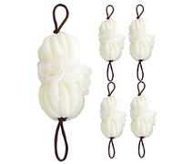 FONDOTIN 5pcs Large Bath Loofah Sponges Beige Body Exfoliating Shower Puff Soft Bathing Tools for Family Home Use