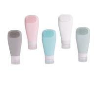 FONDOTIN 5Pcs Leak Refillable Silicone Brush Bottles for Toiletries Travel Shampoo Conditioner Containers with Flexible Squeeze Design Lightweight for Camping Gym Swimming