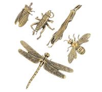 FONDOTIN 5pcs Metal Insect Ornaments Office Decor Home Decor Cricket Statue Bee Figurines Cricket Brass Figurine Brass Bee Decoration Metal Decoration Dragonfly Sculpture Brown