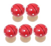 FONDOTIN 5Pcs Red Mushroom Memo Clips Wooden Note Clamps for Desk Decoration Message Holders with Secure Grip Office and Home Adorn Accessories