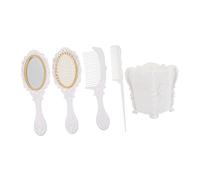 FONDOTIN 5pcs Salon Hair Brush and Detangling Paddle Comb Set with Scalp Massaging Bristles and Desktop Storage Holder for Wet and Dry Hair Vintage Style Mirror Comb and Makeup Organizer