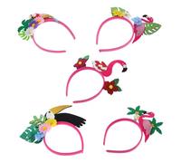 FONDOTIN 5pcs Tropical Hawaiian Flower Hairbands with Flamingo Coconut Tree Palm Leaves Lightweight Comfortable Luau Party Headbands for Beach Decorations and Luau Accessories