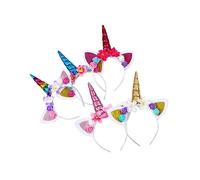 FONDOTIN 5pcs Unicorn Headband Lightweight Floral Hair Bands for Party Performance Cosplay Photo Props in Yellow Blue Colorful Pink Rose Red