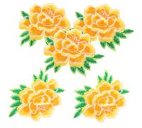 FONDOTIN 5Pcs Yellow Peony Flower Embroidered Iron Patches for Clothes Jeans Bags DIY Repair Applique Sew Decorative Floral Appliques for Jackets Backpacks