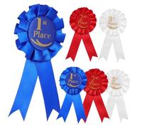 FONDOTIN 6 Pcs Award Ribbon Rosette Set First, Second, Third Place Badges, Blue Red White Colors for School Competitions, Sports Events, and Classroom Prizes