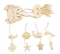 FONDOTIN 60pcs Ocean Animal Wooden Cutouts DIY Craft Wood Slices for Painting and Decoration Smooth Edges Turtle Octopus Crab Shapes for Scrapbooking and Art Projects