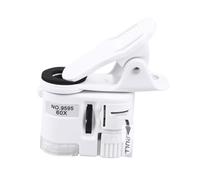 FONDOTIN 60x Portable Mini Mobile Phone Microscope Clip, LED Light, White Purple Illumination, High Magnification Magnifying Glass for Photography and Inspection