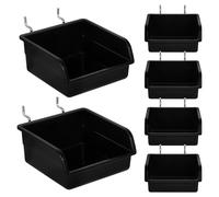 FONDOTIN 6Pcs Black Pegboard Bins with Hooks, Thickened Plastic Peg Board Containers for Workshop and Garage Storage, Small Hanging Baskets for Tool and Hardware Organization