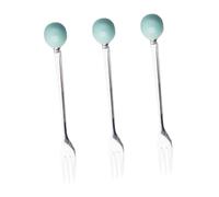 FONDOTIN 6pcs Ceramic Handle Mini Stainless Steel Fork Sky-Blue Ergonomic Flatware for Cake Dessert Coffee Appetizers Home Tableware