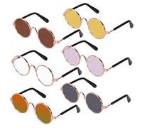 FONDOTIN 6Pcs Funny Cat Glasses Adorable Party Sunglasses for Pets Durable Frames for Cats Dogs Gold Frame Yellow White Pink Tawny Black Crystal Red