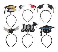 FONDOTIN 6Pcs Graduation Headband Set Star, Bowknot, and Scroll Designs, Black and Gold Hair Hoops for Graduation Party Photo Props and Ceremony Decorations