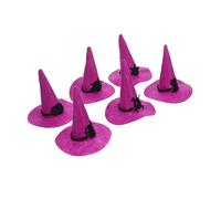 FONDOTIN 6pcs Halloween Felt Witch Hats for DIY Crafting Small Animals Dolls and Pets Soft Purple Wizard Caps with Skull Spider Cat Elf Pumpkin and for Group Activities and