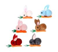 FONDOTIN 6pcs Mini Plush Bunny Carrot Hair Clips Set Non-slip Small Hair Accessories for Easter in White Pink Red Grey Brown Blue